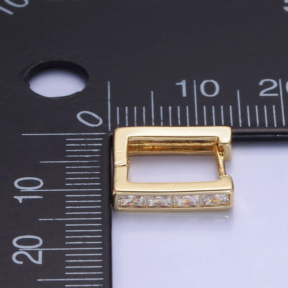 14K Gold Filled CZ Baguette Lined Rectangle 14mm Cartilage Earrings | AB1322 - DLUXCA