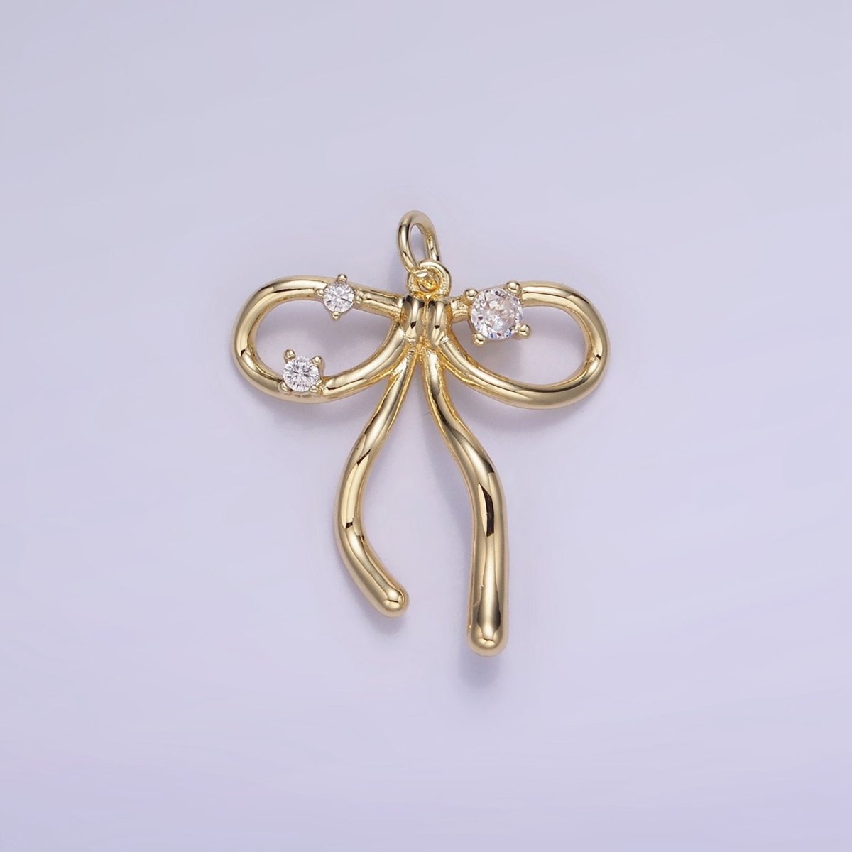 14K Gold Filled CZ Coquette Ribbon Tied Bow Charm | W539 - DLUXCA