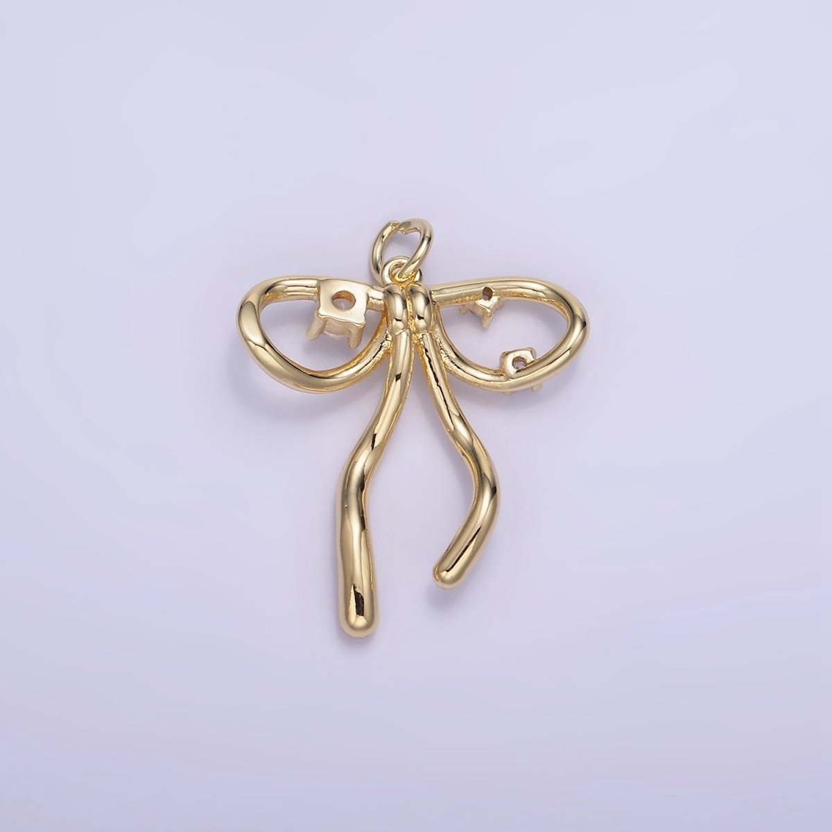 14K Gold Filled CZ Coquette Ribbon Tied Bow Charm | W539 - DLUXCA