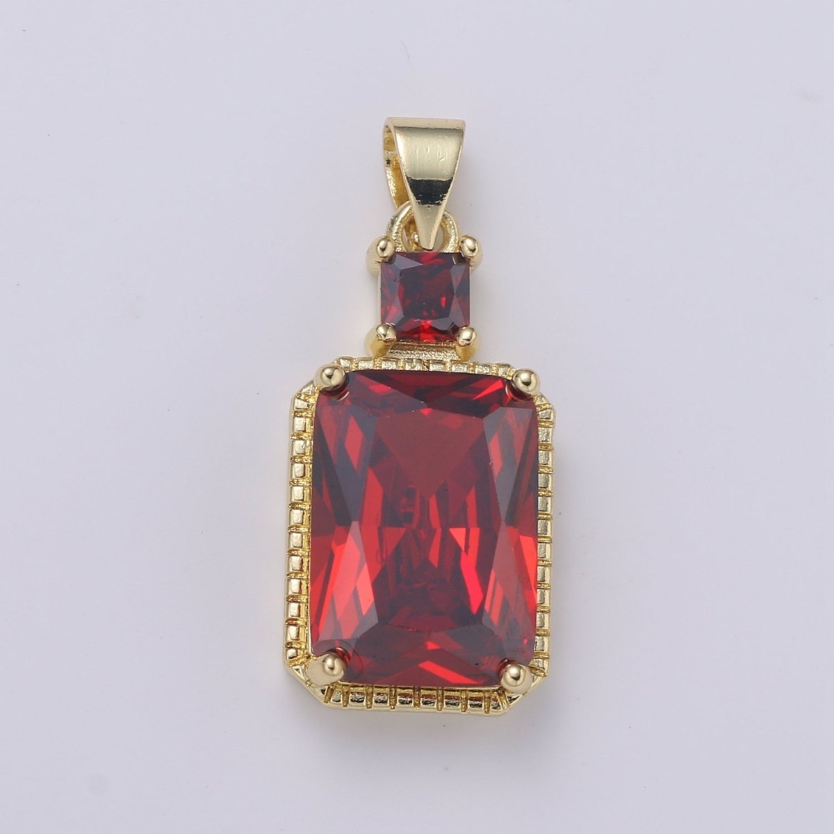 14k Gold Filled CZ Cubic Geometric Shape Pendant Blue Pink Lavender Red Emerald Cut Charm Necklace Earring Supply Component 28x12mm H-367 H-368 H-375 H-376 - DLUXCA