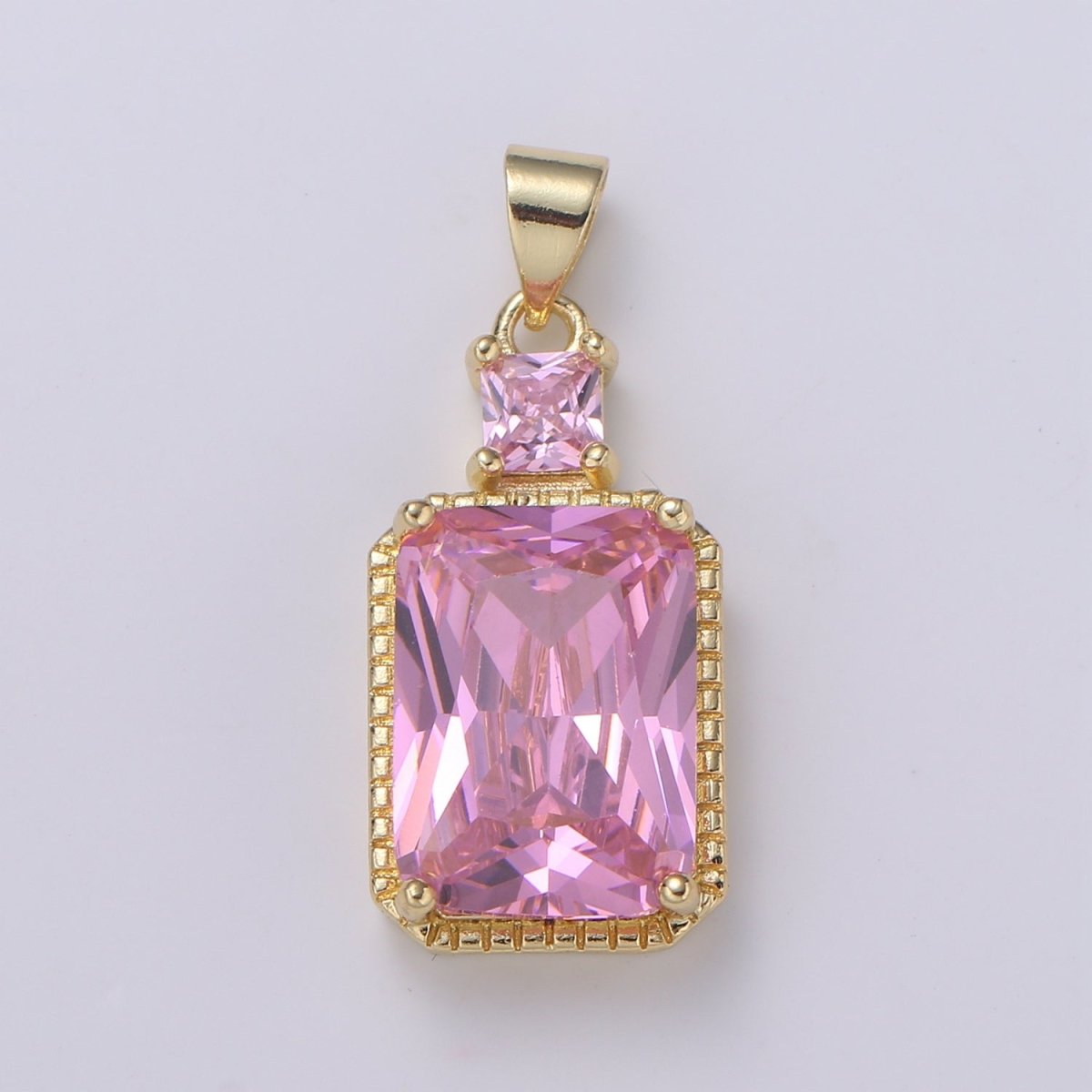 14k Gold Filled CZ Cubic Geometric Shape Pendant Blue Pink Lavender Red Emerald Cut Charm Necklace Earring Supply Component 28x12mm H-367 H-368 H-375 H-376 - DLUXCA