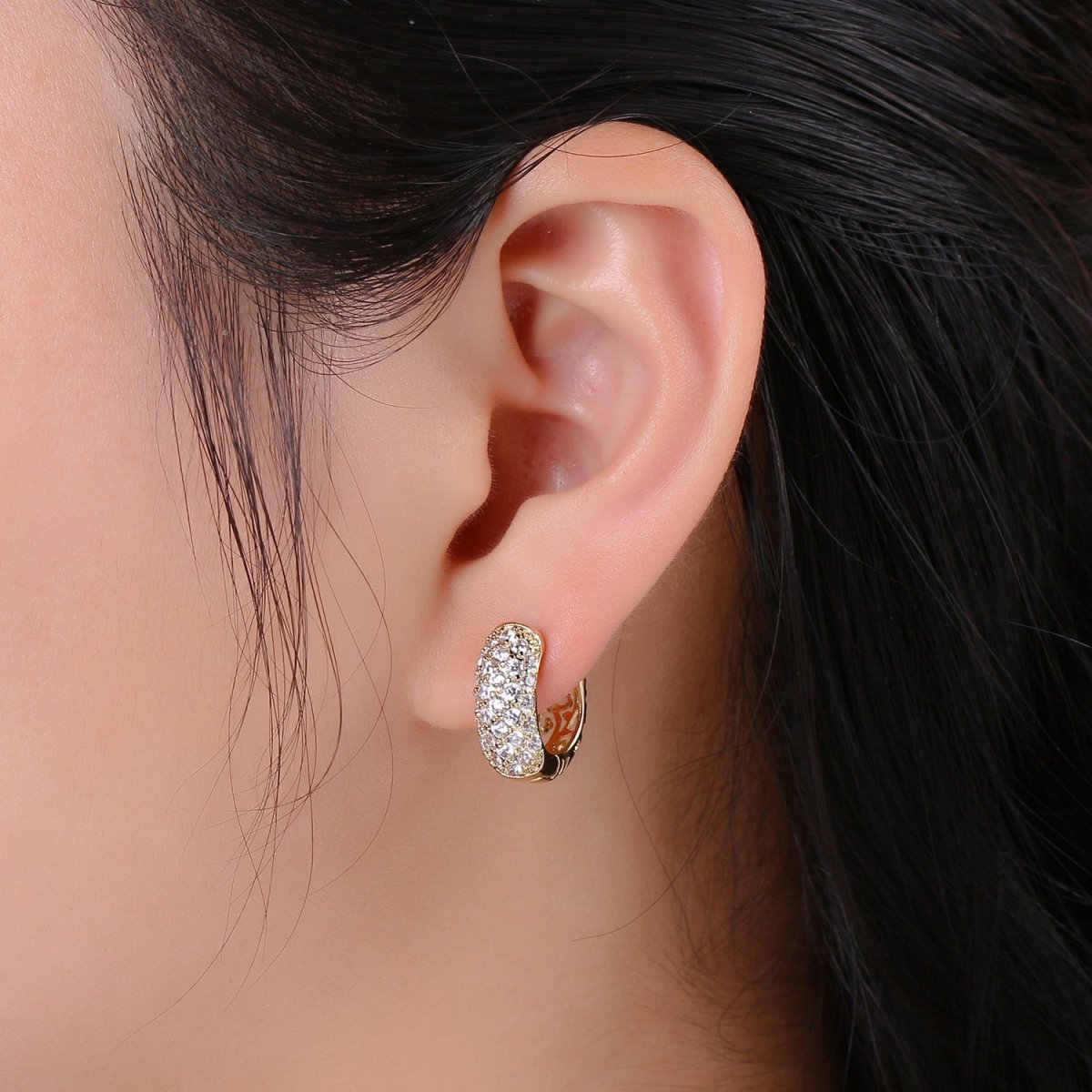 14K Gold Filled CZ Cubic Zirconia Hoop Huggie Earrings Chunky Hoop Earring for Valentine Gift Q-306 - DLUXCA