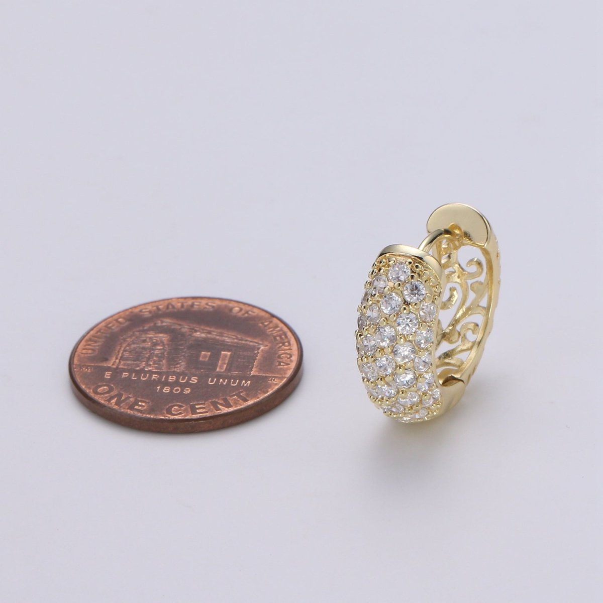 14K Gold Filled CZ Cubic Zirconia Hoop Huggie Earrings Chunky Hoop Earring for Valentine Gift Q-306 - DLUXCA