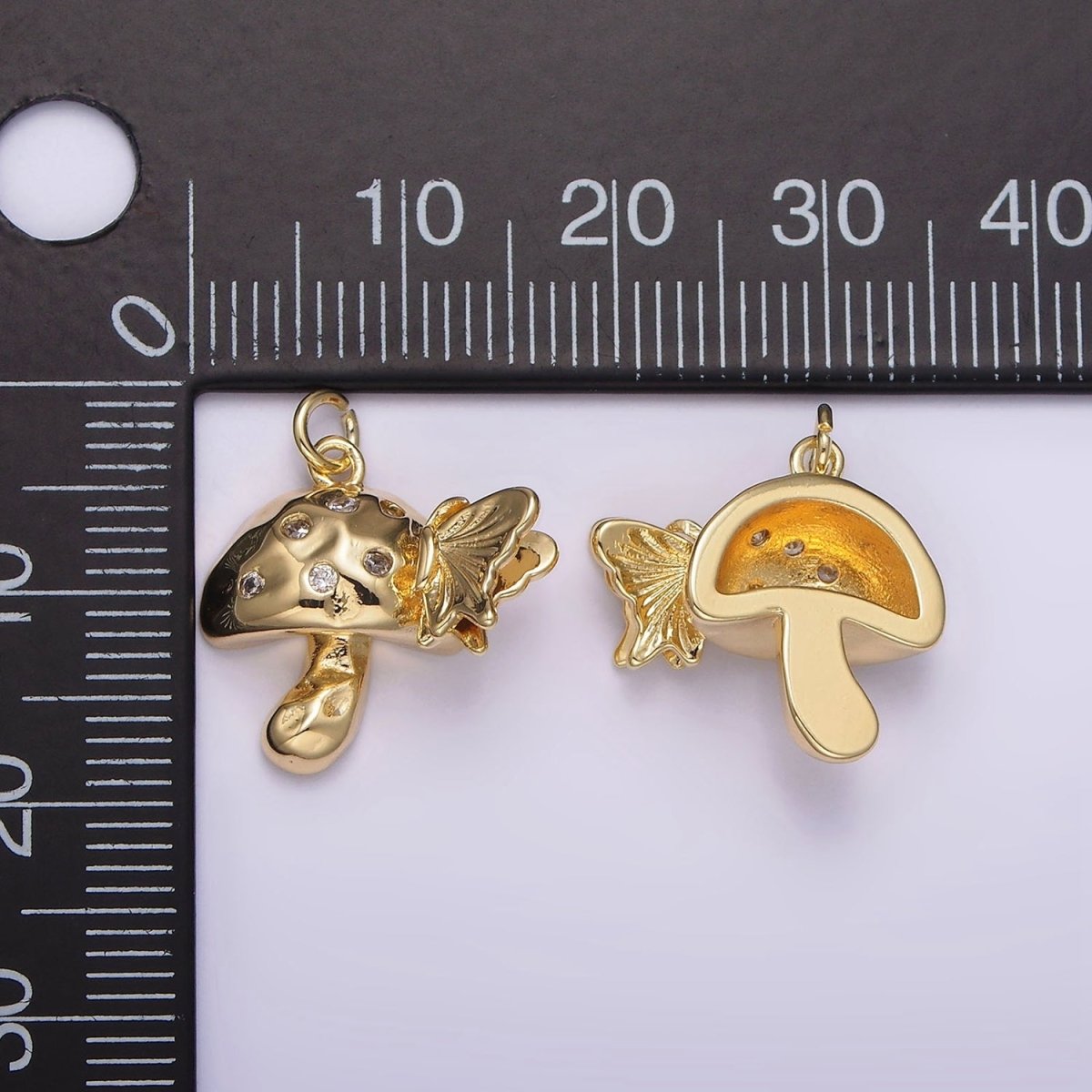 14K Gold Filled CZ Dotted Hammered Mushroom Butterfly Charm | AG416 - DLUXCA