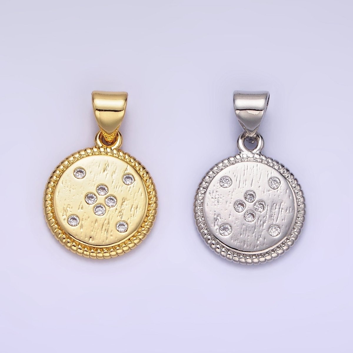 14K Gold Filled CZ Dotted Round Croissant Bezel Pendant in Gold & Silver | AA1152 - DLUXCA