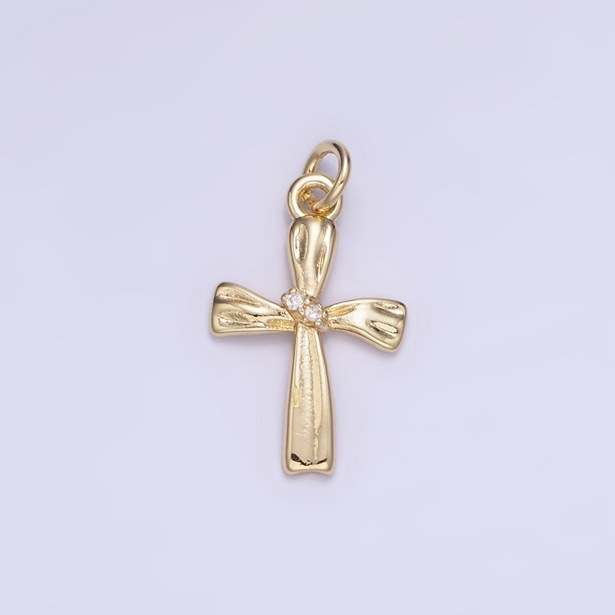 14K Gold Filled CZ Hammered Band Cross Charm | AG720 - DLUXCA
