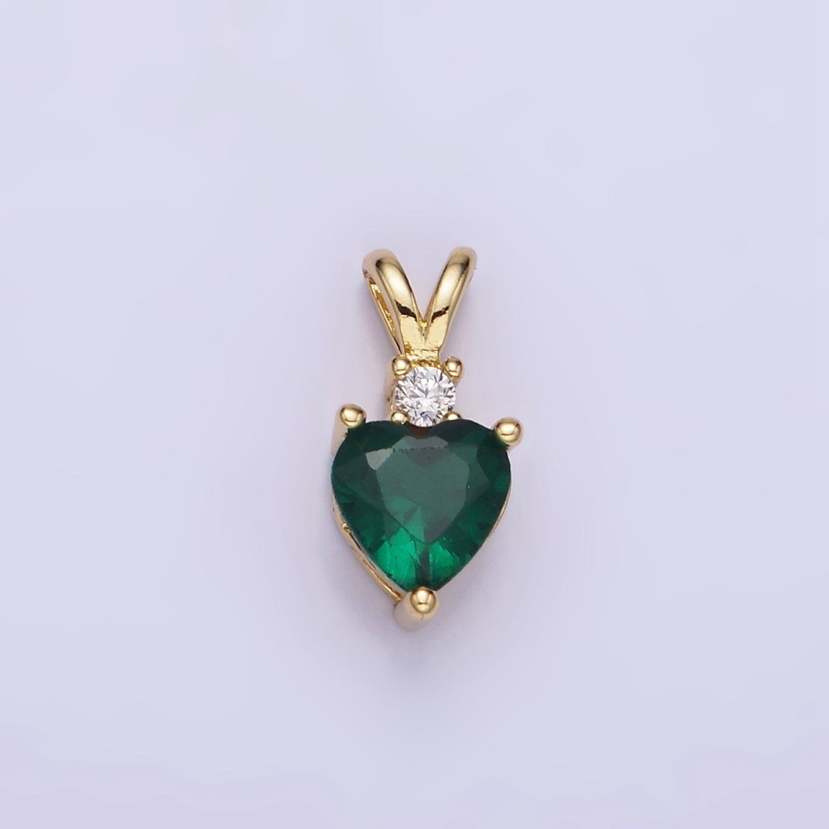 14K Gold Filled CZ Heart Birthstone Double Bail Pendant in Gold & Silver | AA1219 - AA1230 - DLUXCA