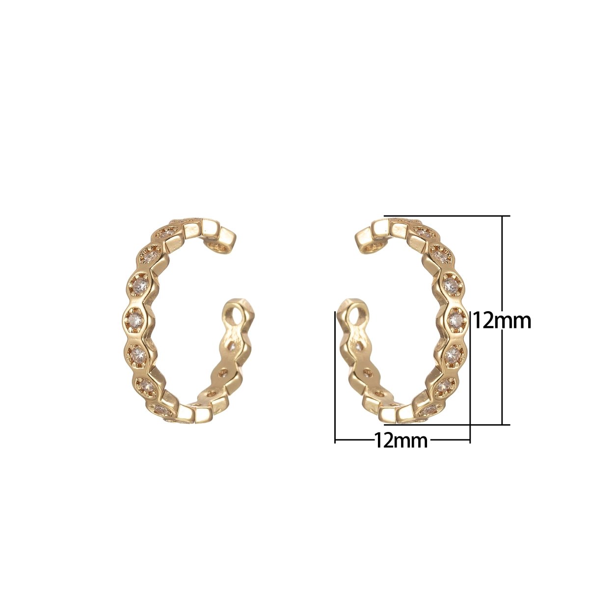 14K Gold Filled CZ Hexagon Lined Geometric Ear Cuff Earrings | AI051 - DLUXCA
