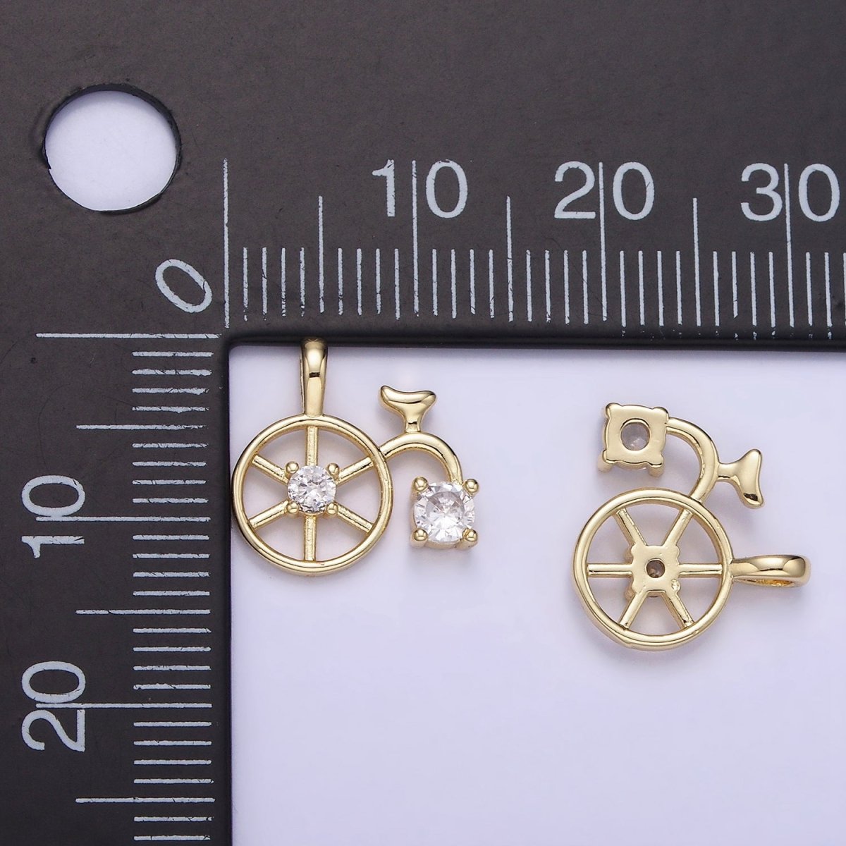 14K Gold Filled CZ High Wheel Bicycle Charm | AA1201 - DLUXCA