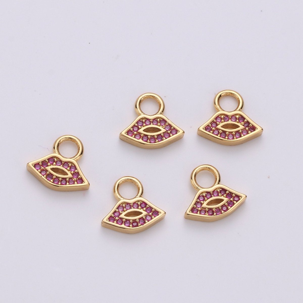 14K Gold Filled CZ Lips Pendant, Micro Pave Cubic Zirconia Kiss, Small Gold Lips Charm for Necklace Bracelet Earring Charm 4mm top hole D-048 - DLUXCA
