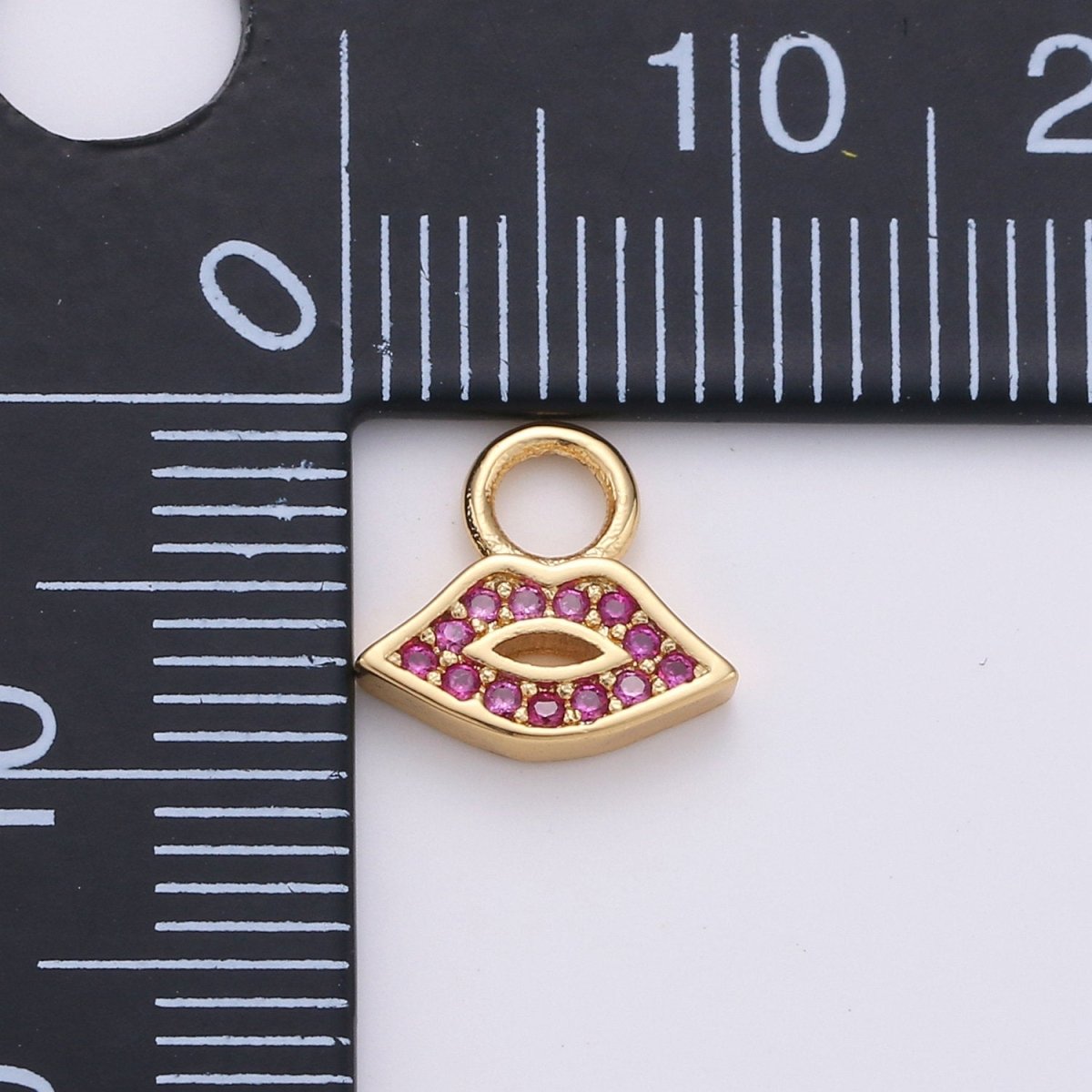 14K Gold Filled CZ Lips Pendant, Micro Pave Cubic Zirconia Kiss, Small Gold Lips Charm for Necklace Bracelet Earring Charm 4mm top hole D-048 - DLUXCA
