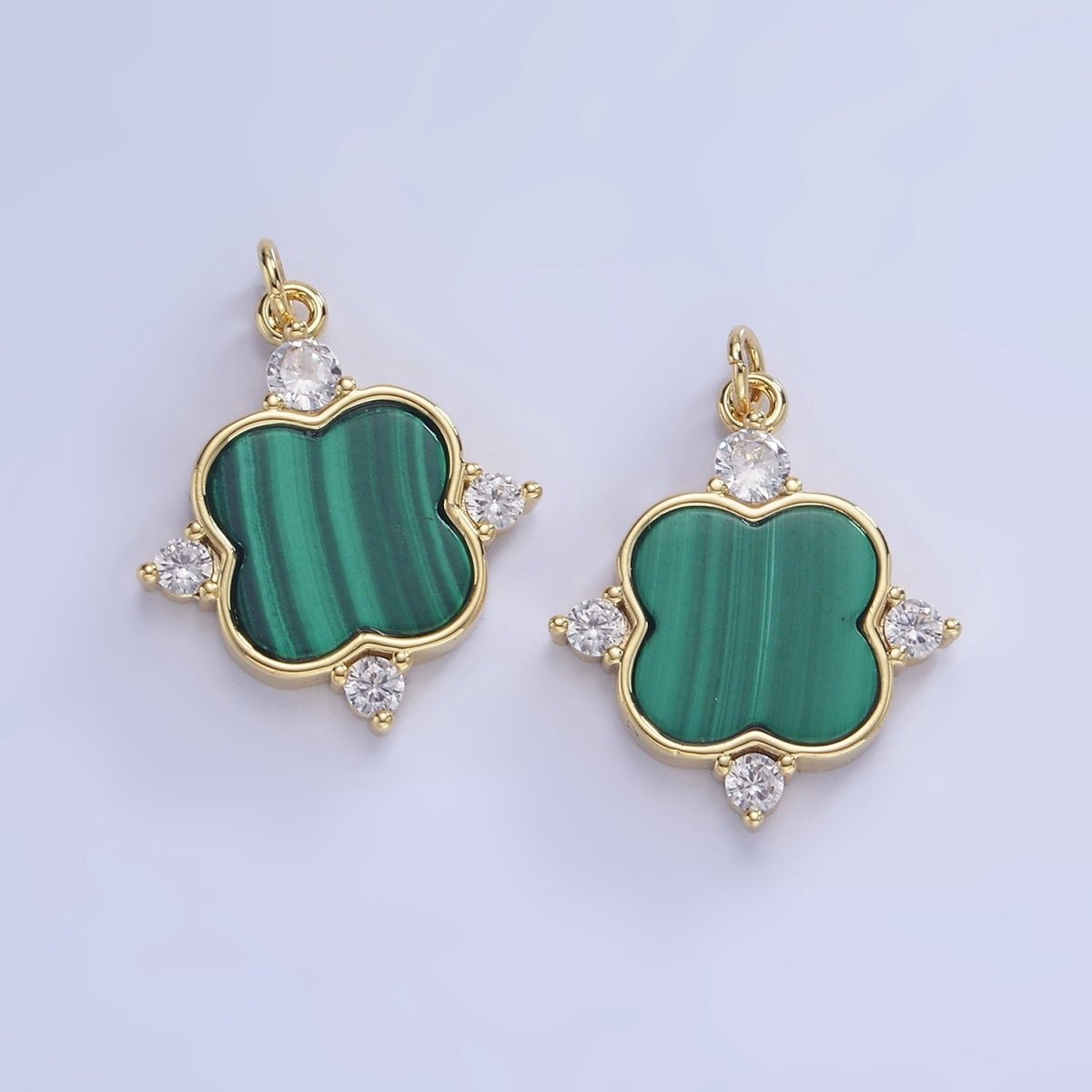 14K Gold Filled CZ Malachite Flower Charm | W562 - DLUXCA