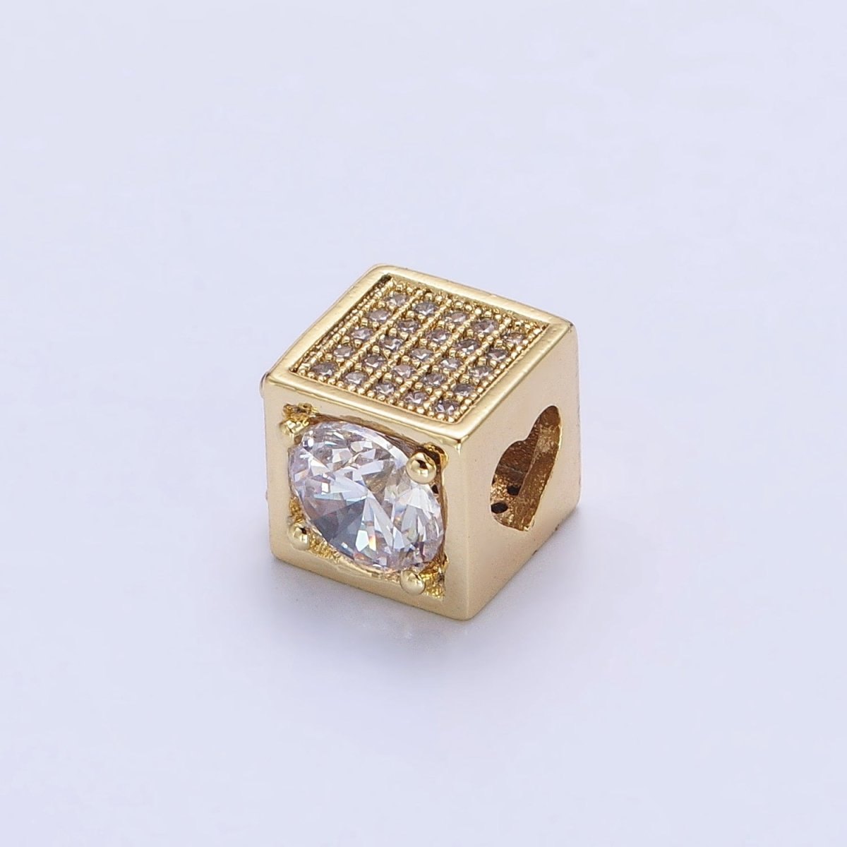 14k Gold Filled CZ Micro Pave Beads, Cubic Zirconia Beads Heart Connecter Beads 10mm Square Cube Beads for Jewelry Making B-814 - DLUXCA