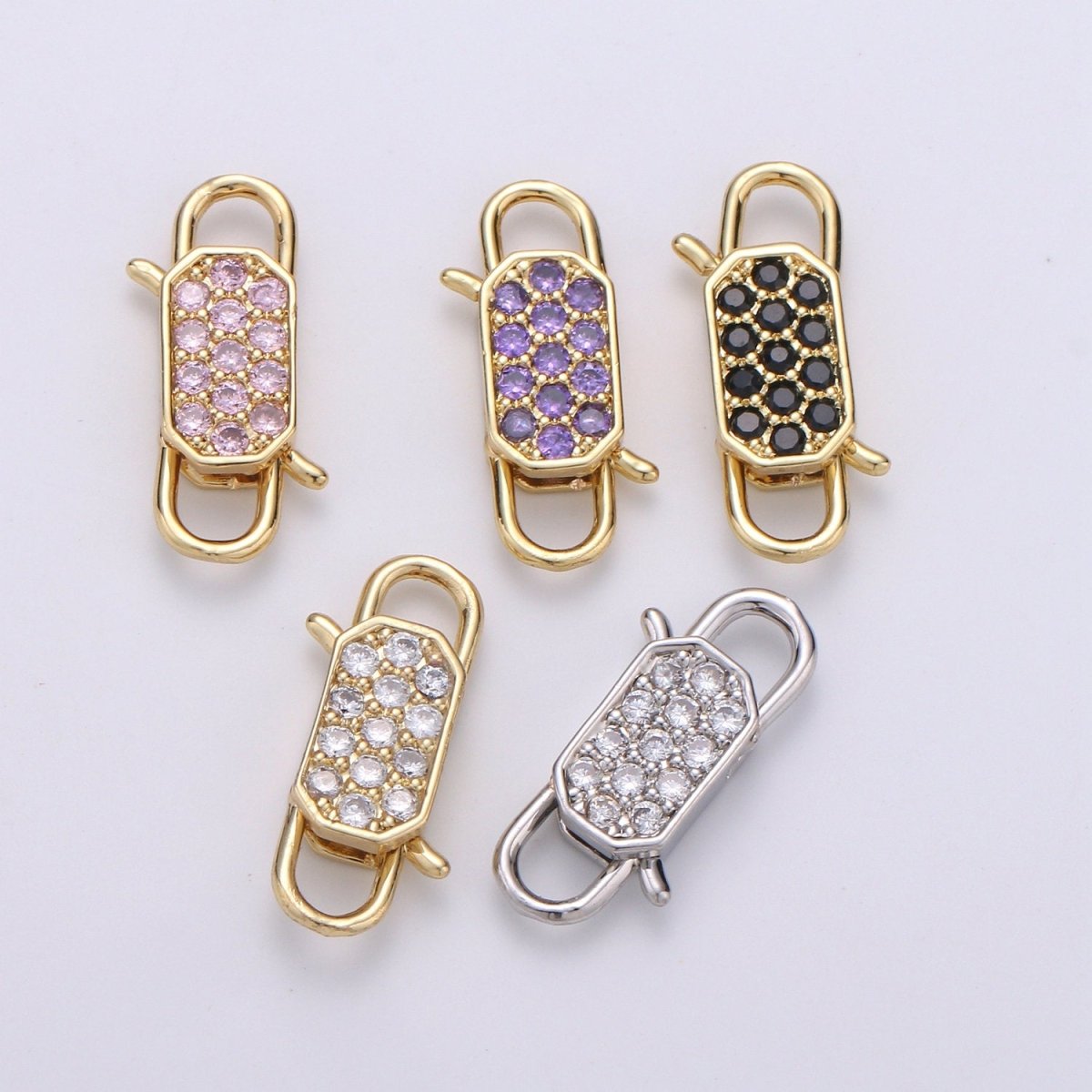 14k Gold Filled CZ Micro Pave Clasp Rectangle Lock Clasp, Interlock Micro pave Clasp Fastener for Bracelet Necklace Clear Pink Black Purple K-725 - K-729 - DLUXCA