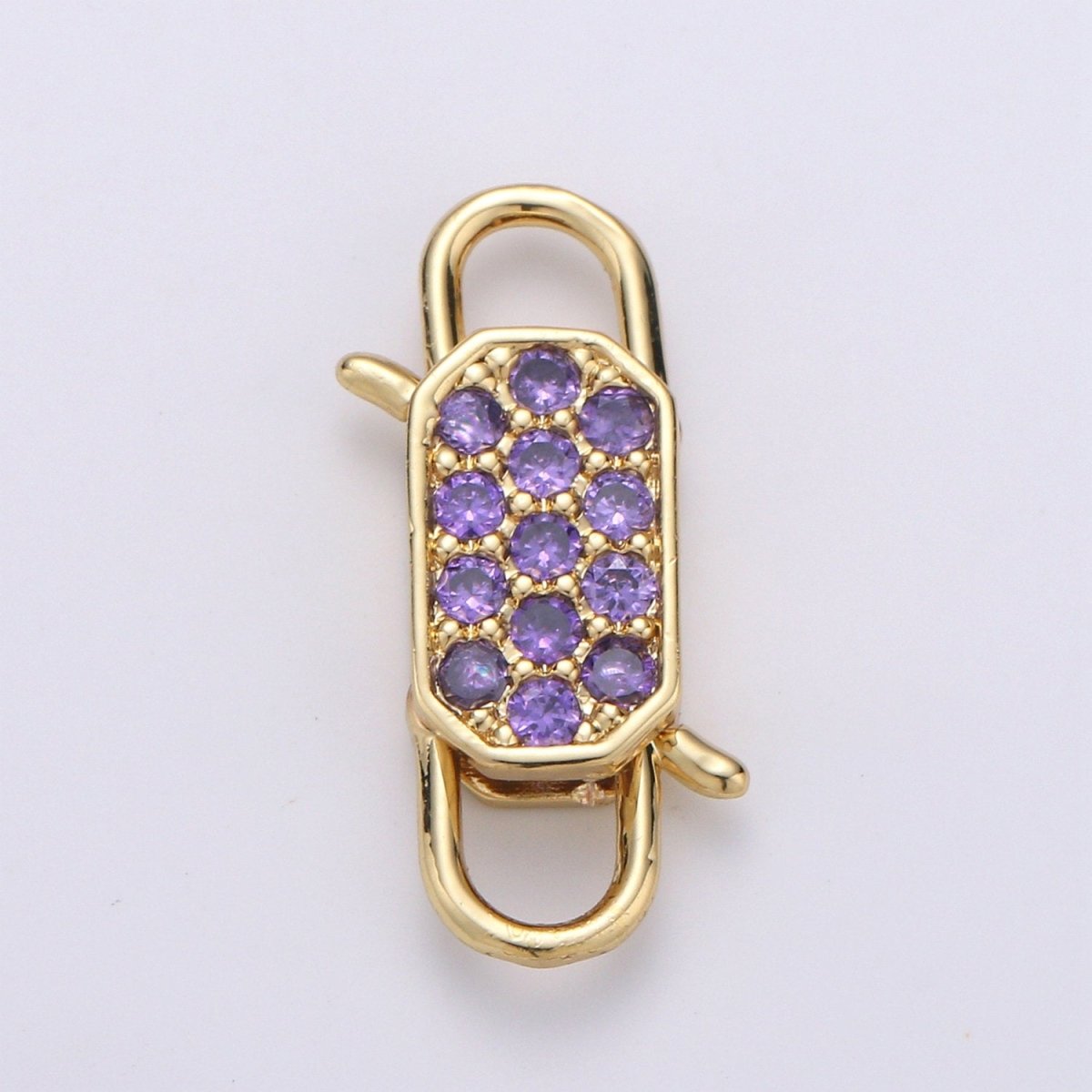 14k Gold Filled CZ Micro Pave Clasp Rectangle Lock Clasp, Interlock Micro pave Clasp Fastener for Bracelet Necklace Clear Pink Black Purple K-725 - K-729 - DLUXCA
