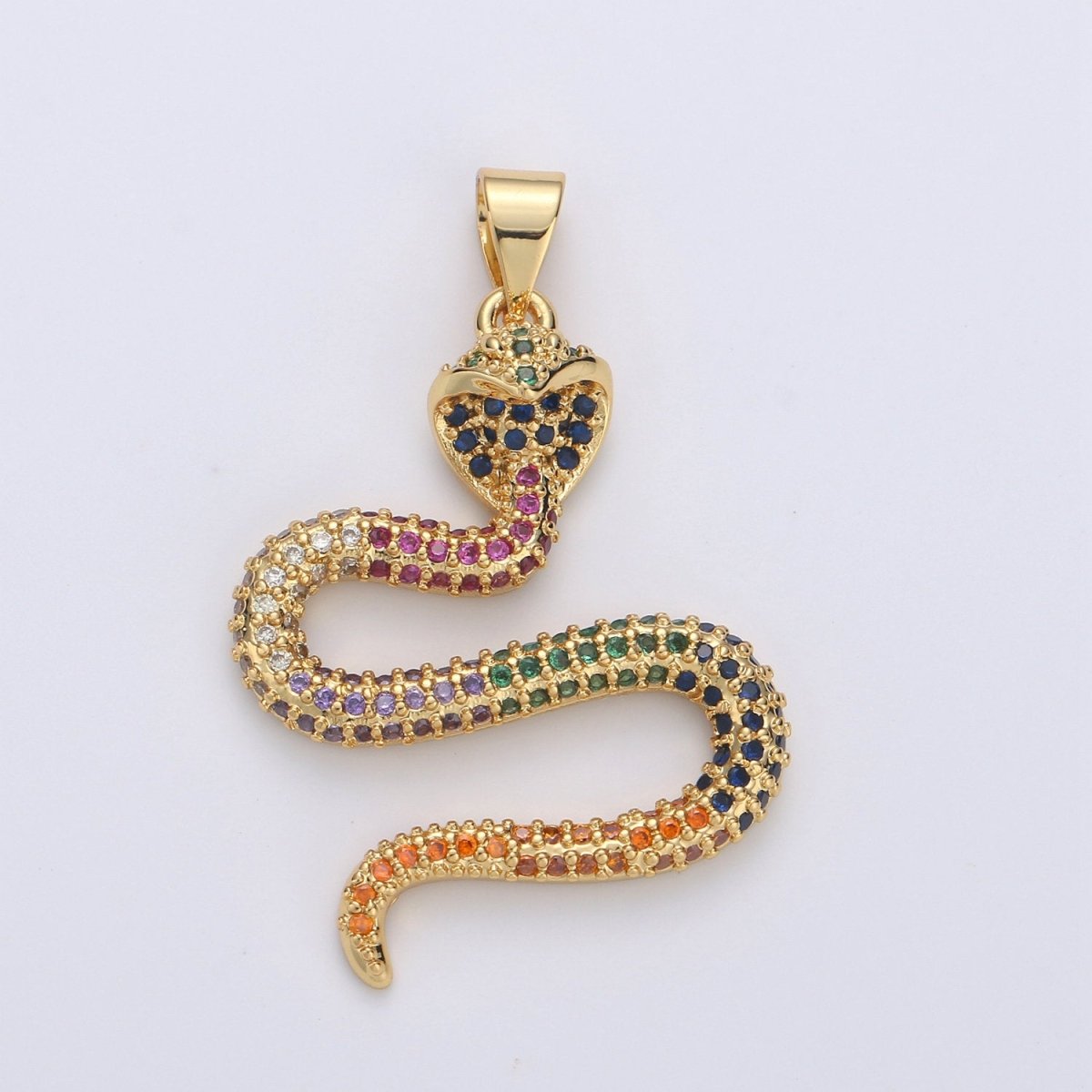 14K Gold Filled CZ Micro Pave Diamond Snake Pendant serpent Charm Layer Necklace w/ Bail Findings for Jewelry Making Supplies I-664 I-665 - DLUXCA