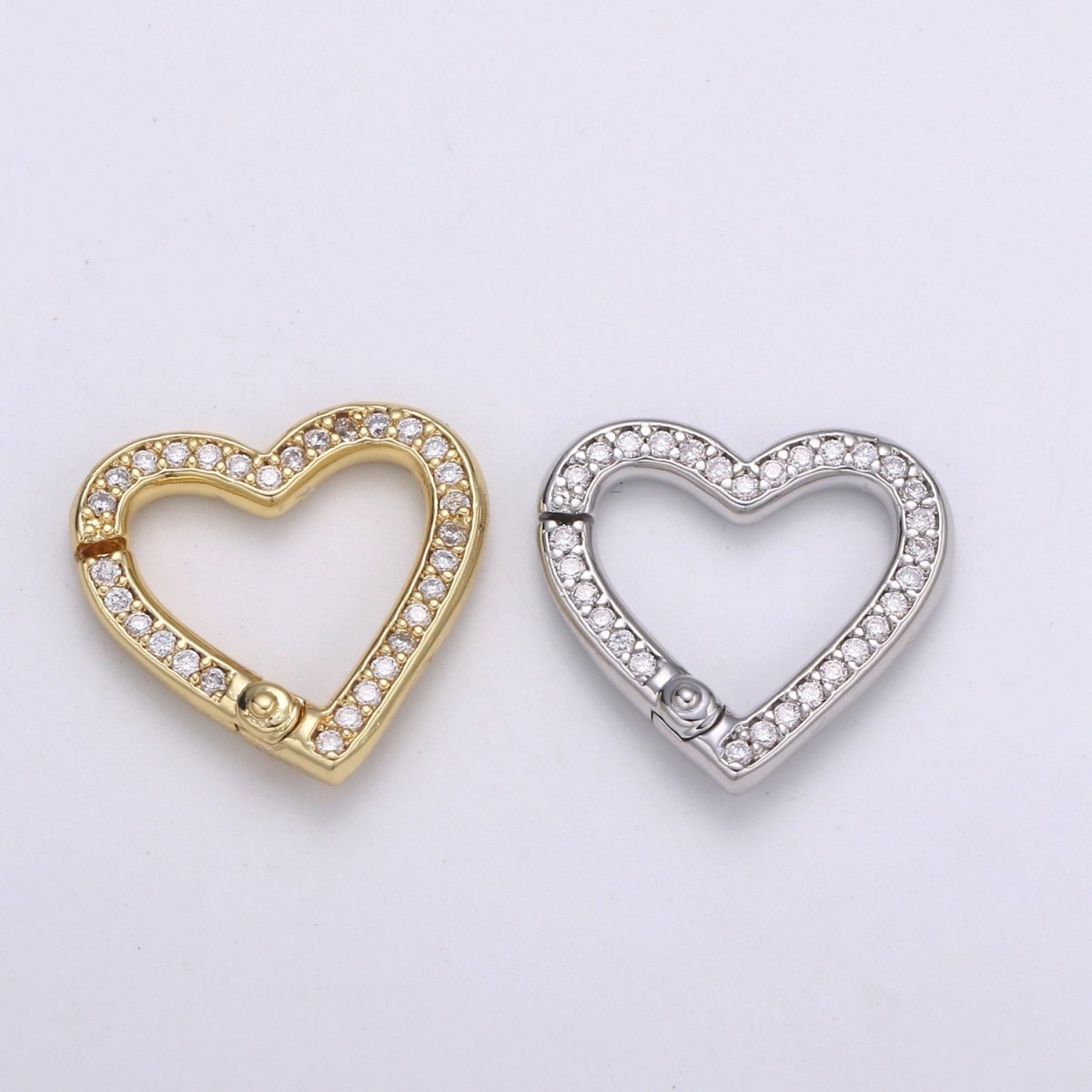 14k Gold Filled CZ Micro Pave Heart Carabiner Clasp with Easy Open Spring, Heart Spring Snap Clasp Silver for Link Connector Chain L-171 L-172 - DLUXCA
