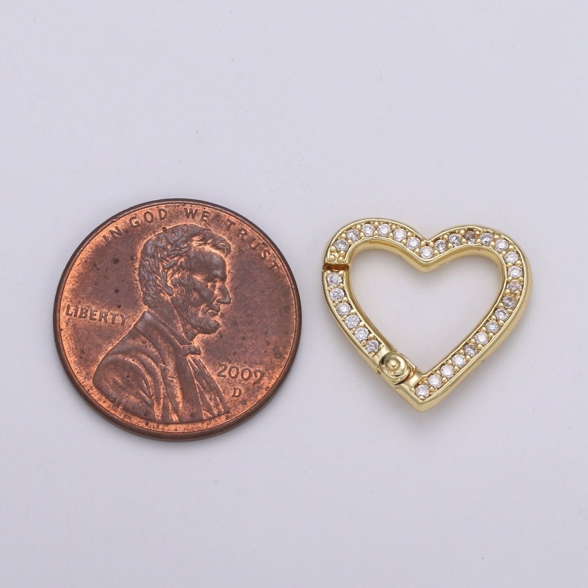 14k Gold Filled CZ Micro Pave Heart Carabiner Clasp with Easy Open Spring, Heart Spring Snap Clasp Silver for Link Connector Chain L-171 L-172 - DLUXCA