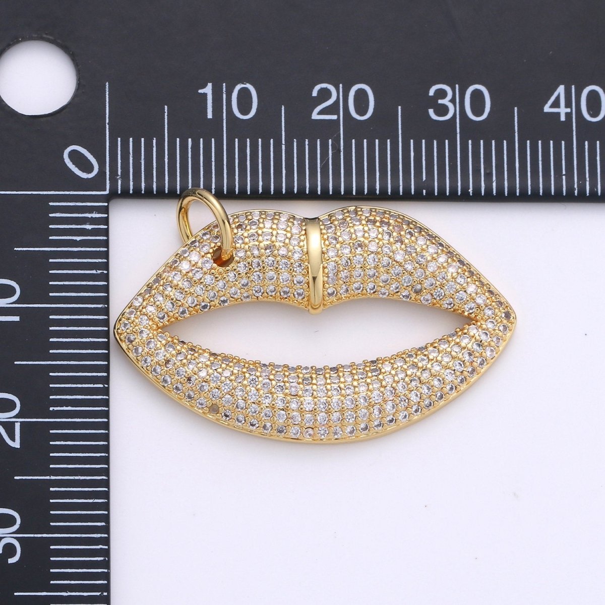14k Gold Filled CZ Micro Pave Lip Pendant for Statement Necklace Jewelry Supply 35x23mm D-093 - DLUXCA