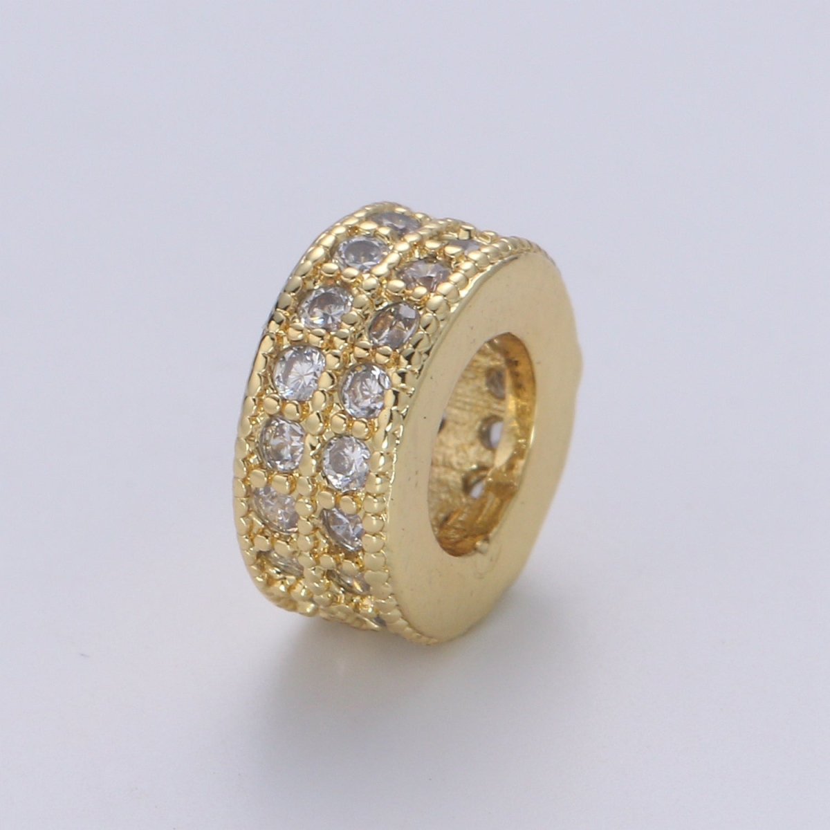 14K Gold Filled CZ Micro Pave Round Wheel Spacer Beads, Cubic Zirconia Rondelle Spacer Bead for Bracelet Necklace B-694 B-695 - DLUXCA