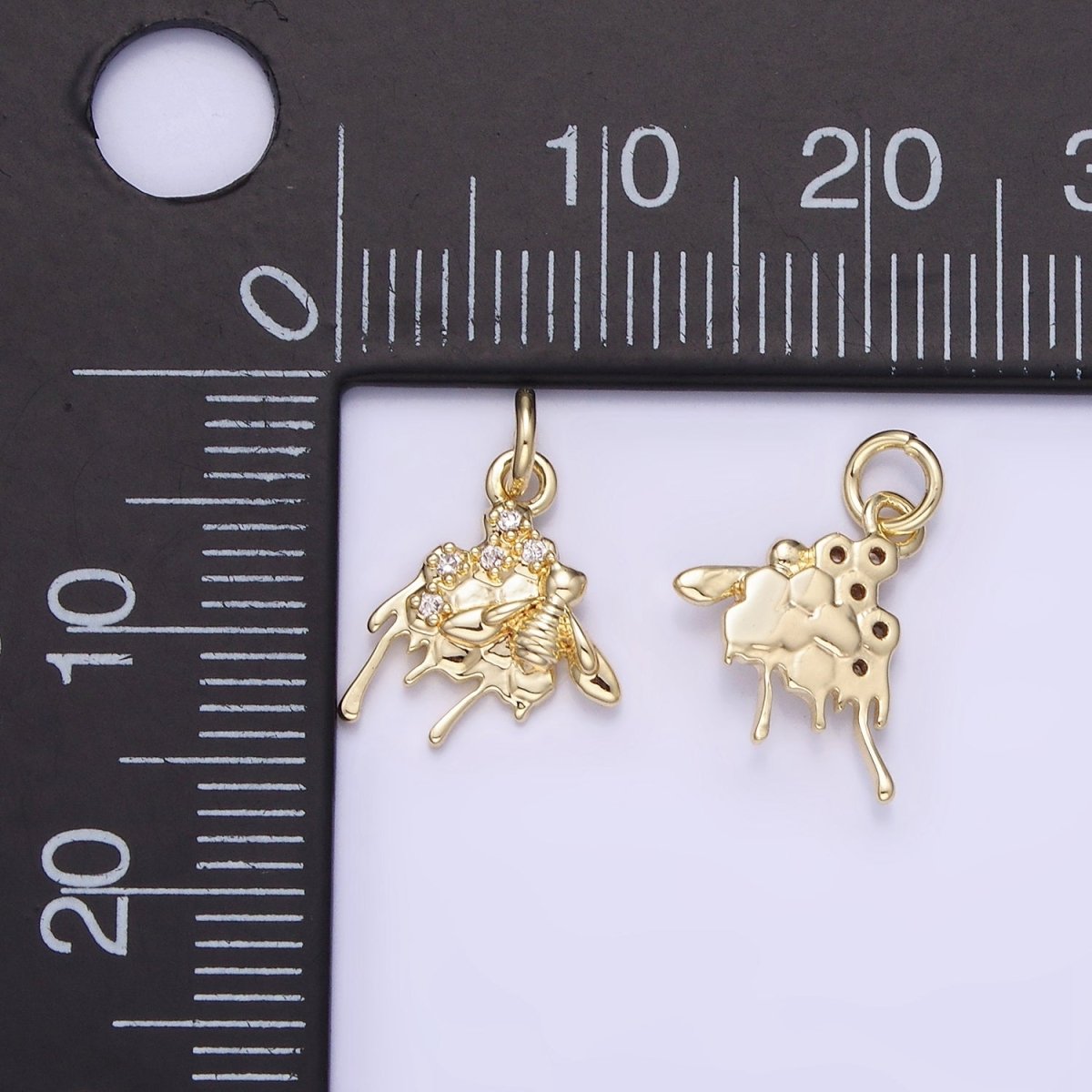 14K Gold Filled CZ Micro Paved Molten Honey Comb Bumble Bee Charm | AG749 - DLUXCA