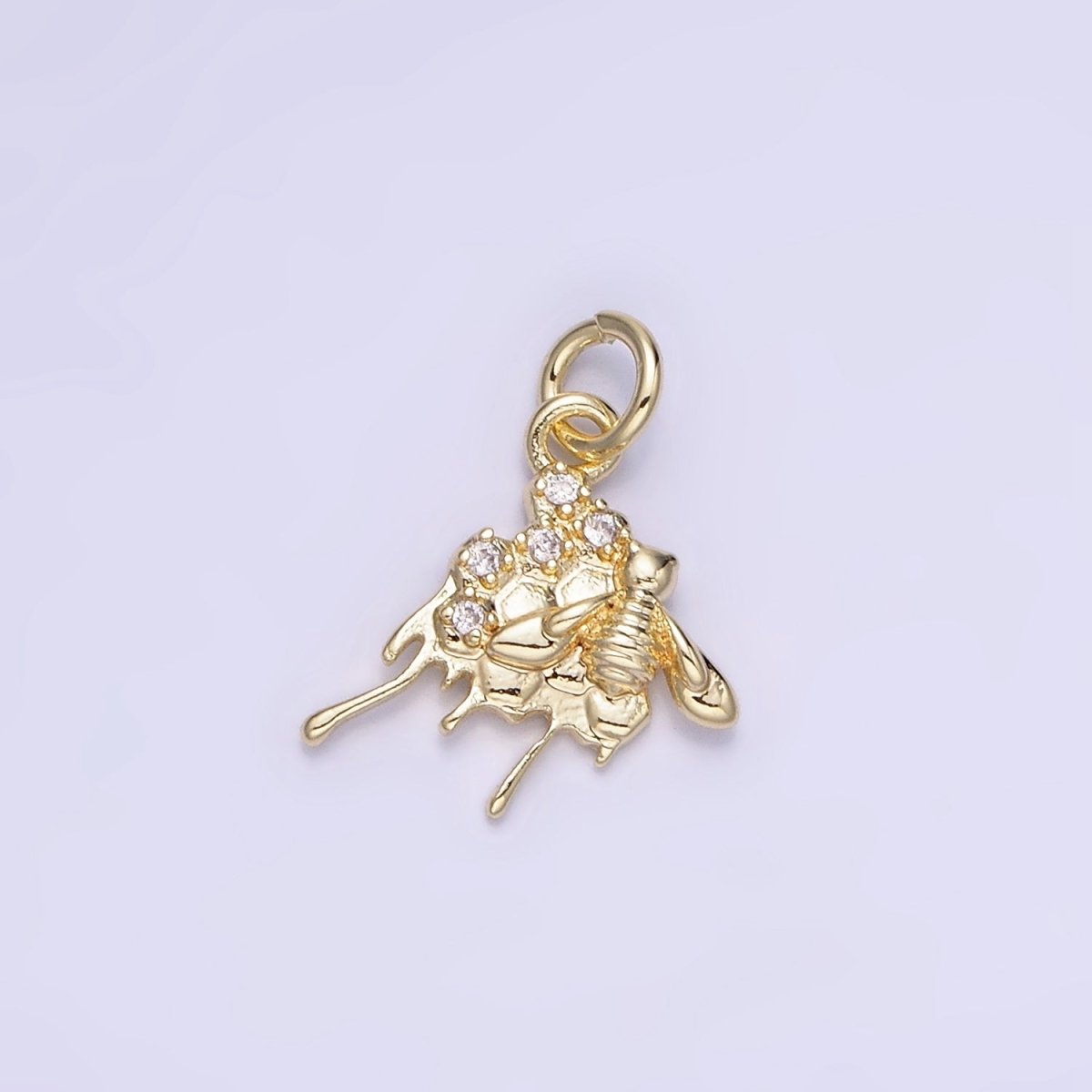 14K Gold Filled CZ Micro Paved Molten Honey Comb Bumble Bee Charm | AG749 - DLUXCA