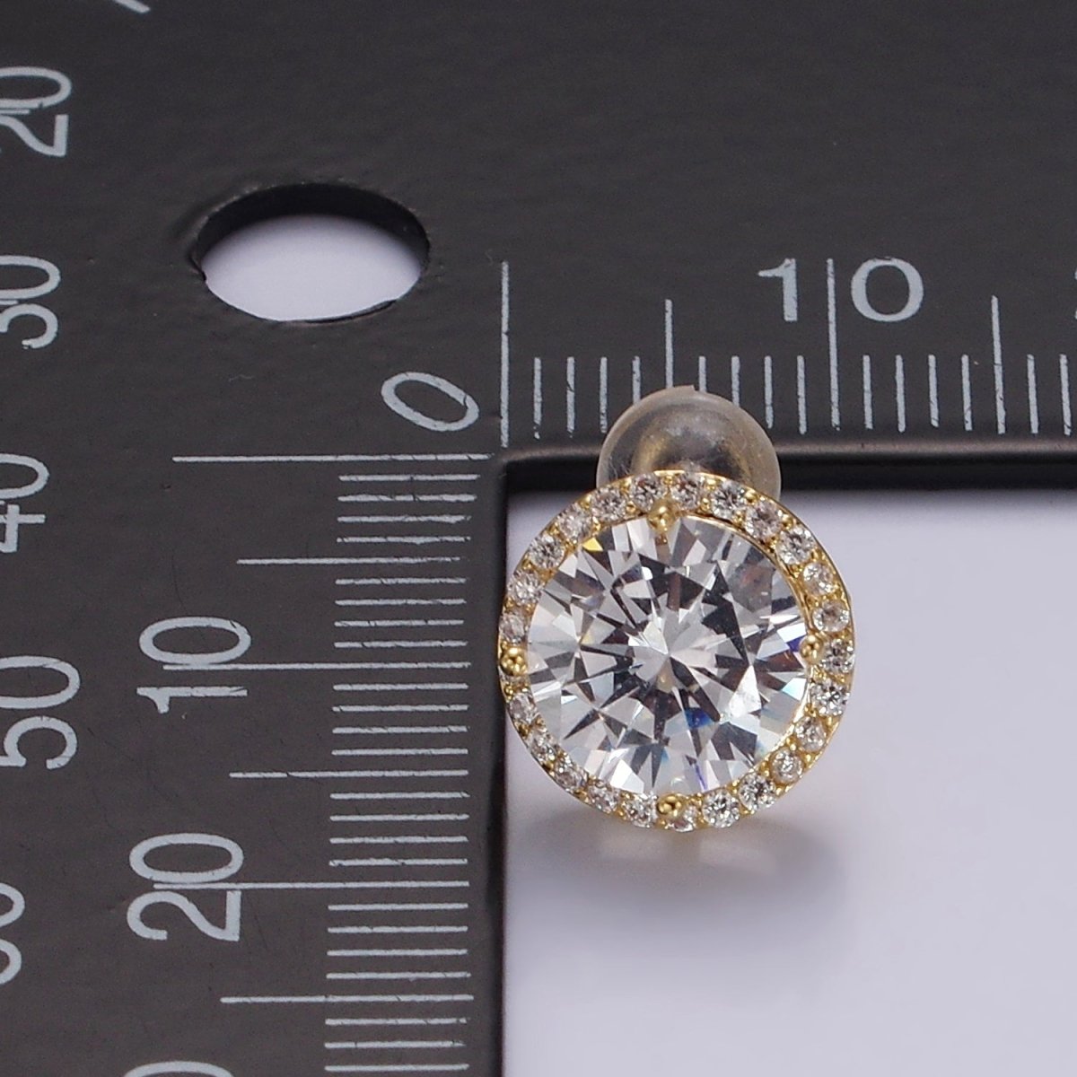 14K Gold Filled CZ Micro Paved Round Bezel Stud Earrings in Gold & Silver | V312 V313 - DLUXCA