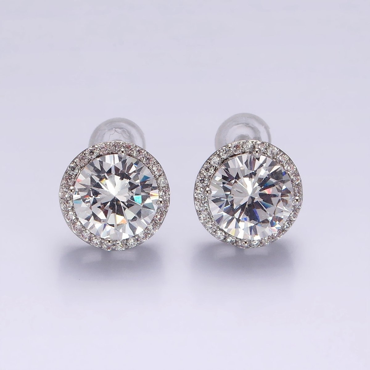 14K Gold Filled CZ Micro Paved Round Bezel Stud Earrings in Gold & Silver | V312 V313 - DLUXCA