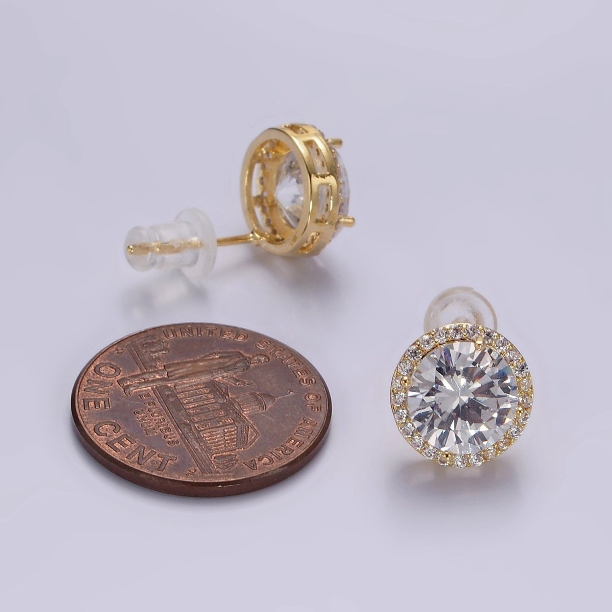 14K Gold Filled CZ Micro Paved Round Bezel Stud Earrings in Gold & Silver | V312 V313 - DLUXCA