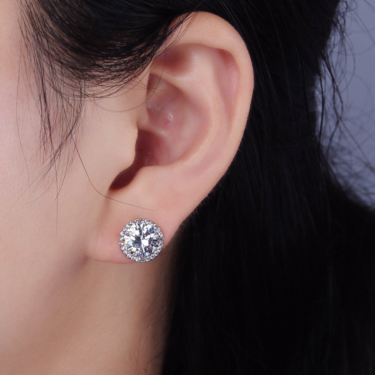 14K Gold Filled CZ Micro Paved Round Bezel Stud Earrings in Gold & Silver | V312 V313 - DLUXCA