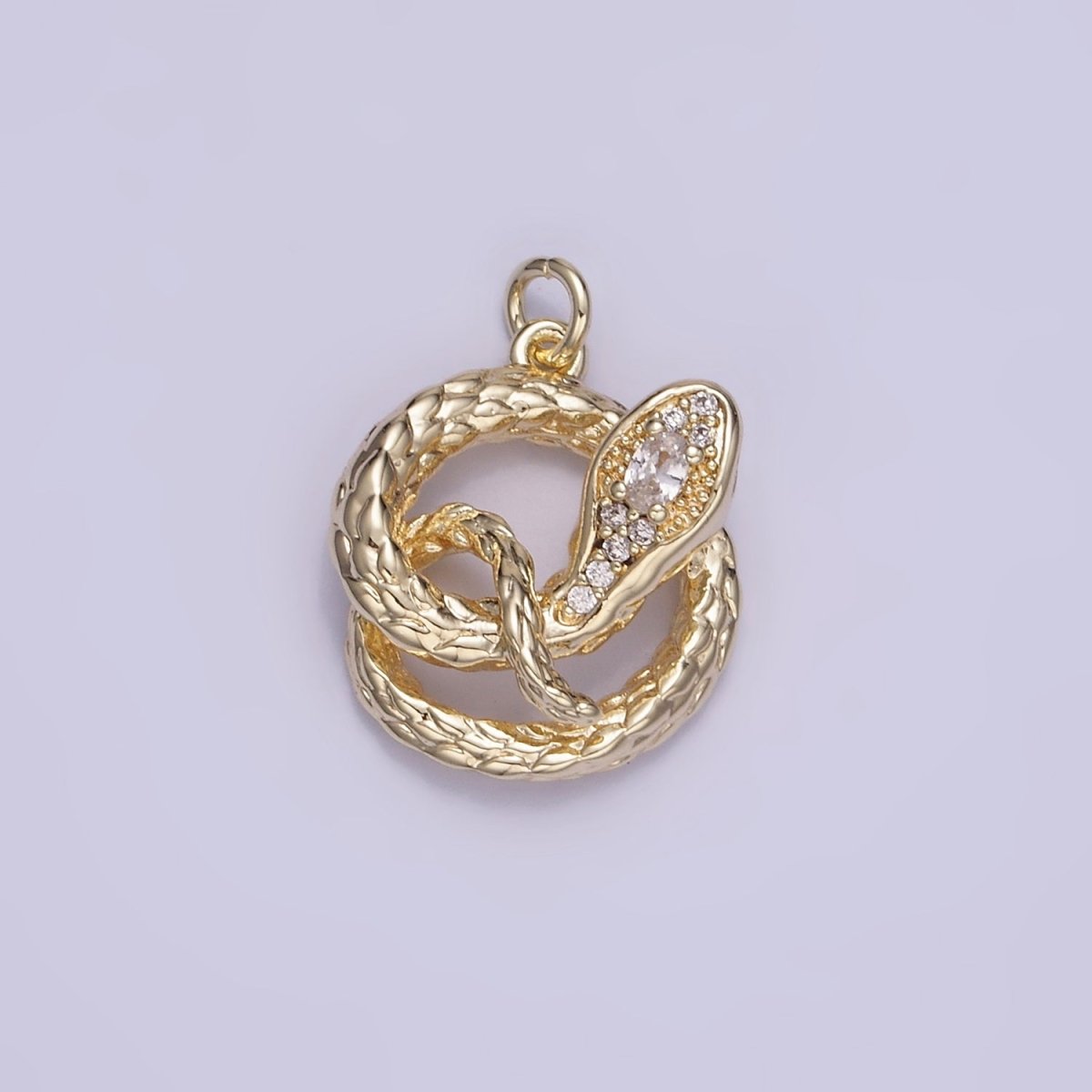 14K Gold Filled CZ Micro Paved Snake Open Circular Charm | W527 - DLUXCA