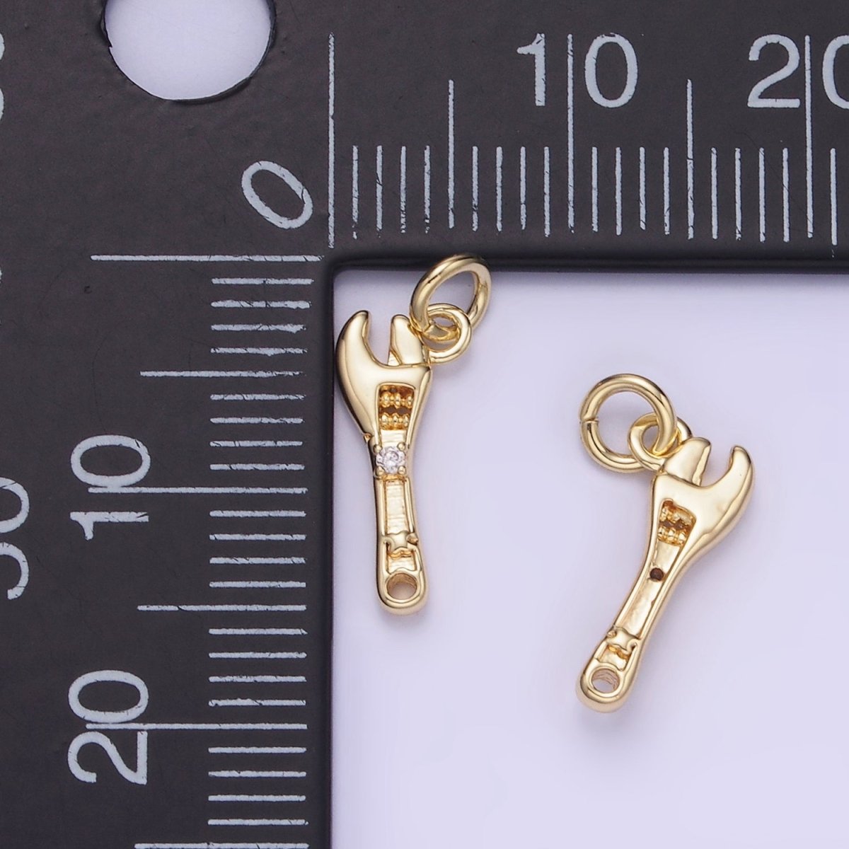 14K Gold Filled CZ Motor Wrench Construction Tool Mini Charm | W557 - DLUXCA