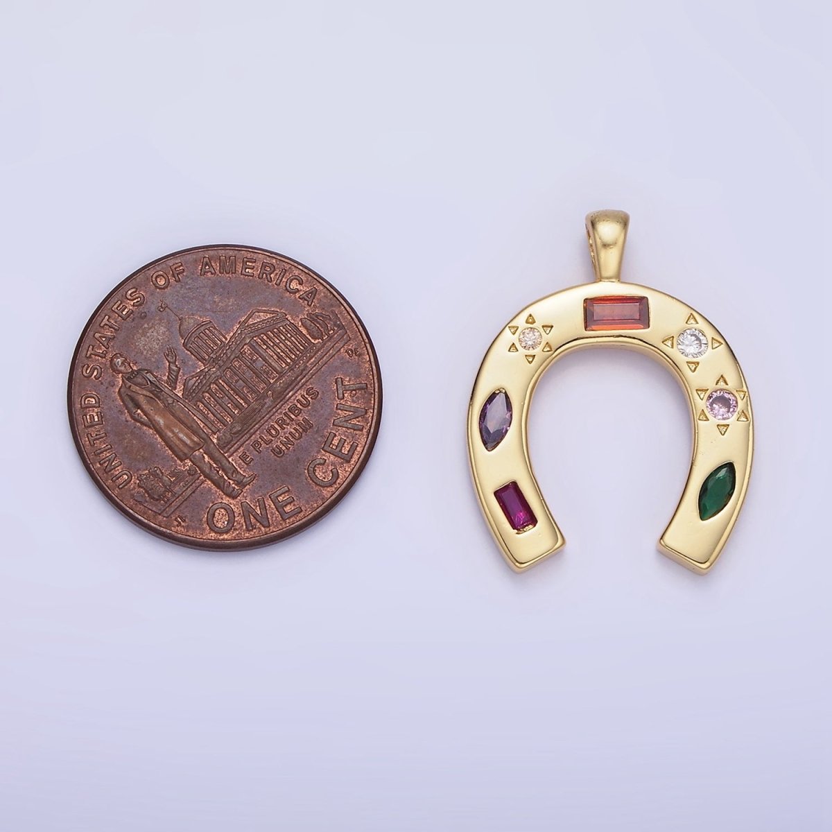 14K Gold Filled CZ Multicolor Celestial Sun Horseshoe Pendant in Gold & Silver | AA1128 - DLUXCA