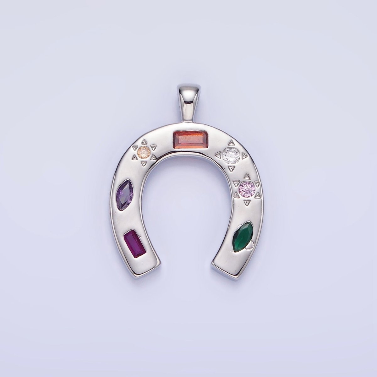 14K Gold Filled CZ Multicolor Celestial Sun Horseshoe Pendant in Gold & Silver | AA1128 - DLUXCA