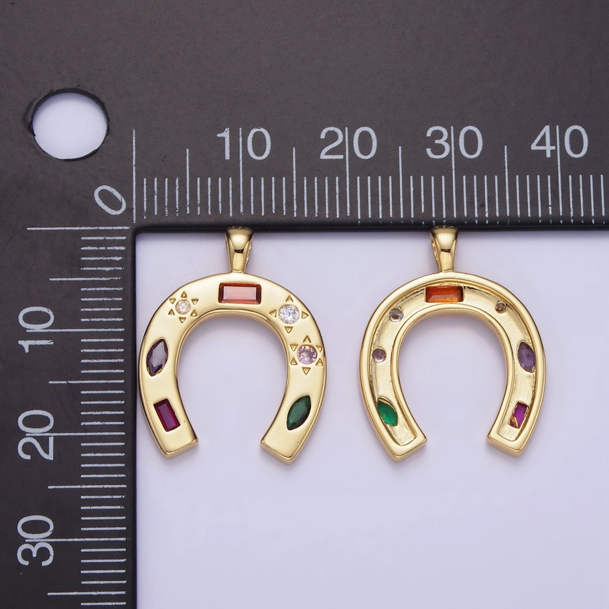 14K Gold Filled CZ Multicolor Celestial Sun Horseshoe Pendant in Gold & Silver | AA1128 - DLUXCA