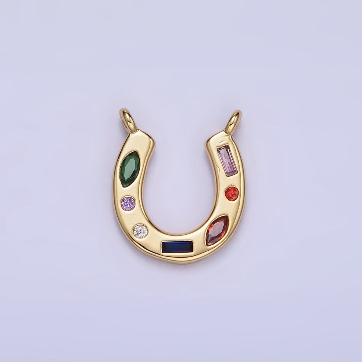 14K Gold Filled CZ Multicolor Dotted Lucky Horseshoe Charm | AC-819 - DLUXCA