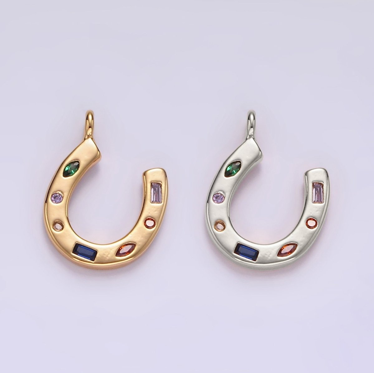 14K Gold Filled CZ Multicolor Dotted Lucky Horseshoe Charm | AC-819 - DLUXCA