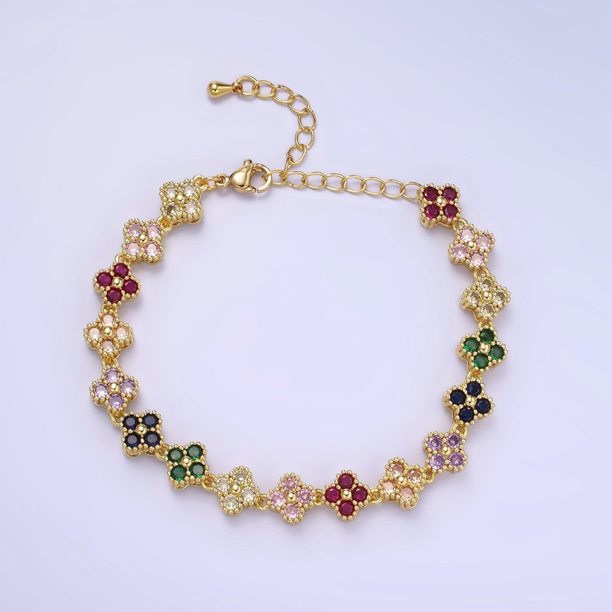 14K Gold Filled CZ Multicolor Flower 6 Inch Bracelet in Gold 14K Gold Filled CZ Multicolor Flower 6 Inch Bracelet in Gold