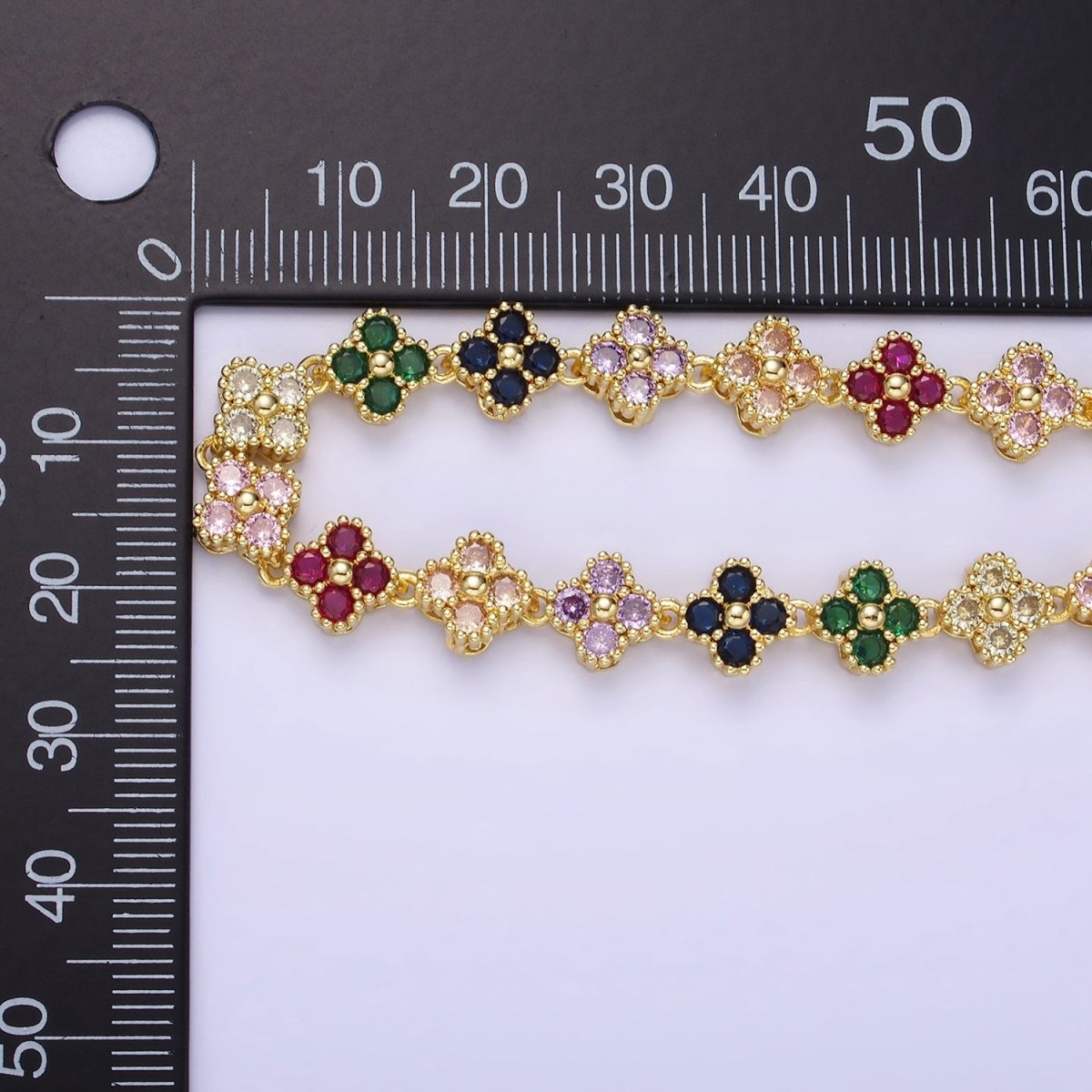 14K Gold Filled CZ Multicolor Flower 6 Inch Bracelet in Gold & Silver | WA-2430 WA-2431 - DLUXCA