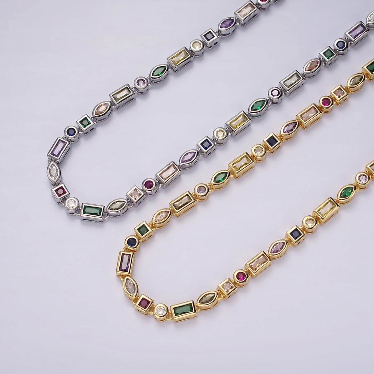 14K Gold Filled CZ Multicolor Geometric 16 Inch Choker Designed Necklace in Gold & Silver | WA-2250 WA-2251 Clearance Pricing - DLUXCA