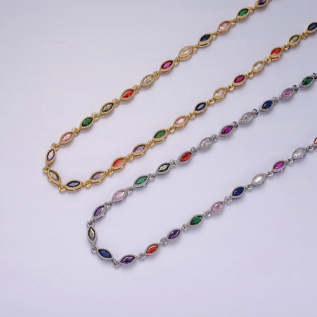 14K Gold Filled CZ Multicolor Marquise Bezel 16 Inch Necklace in Gold & Silver | WA-2240 WA-2241 Clearance Pricing - DLUXCA