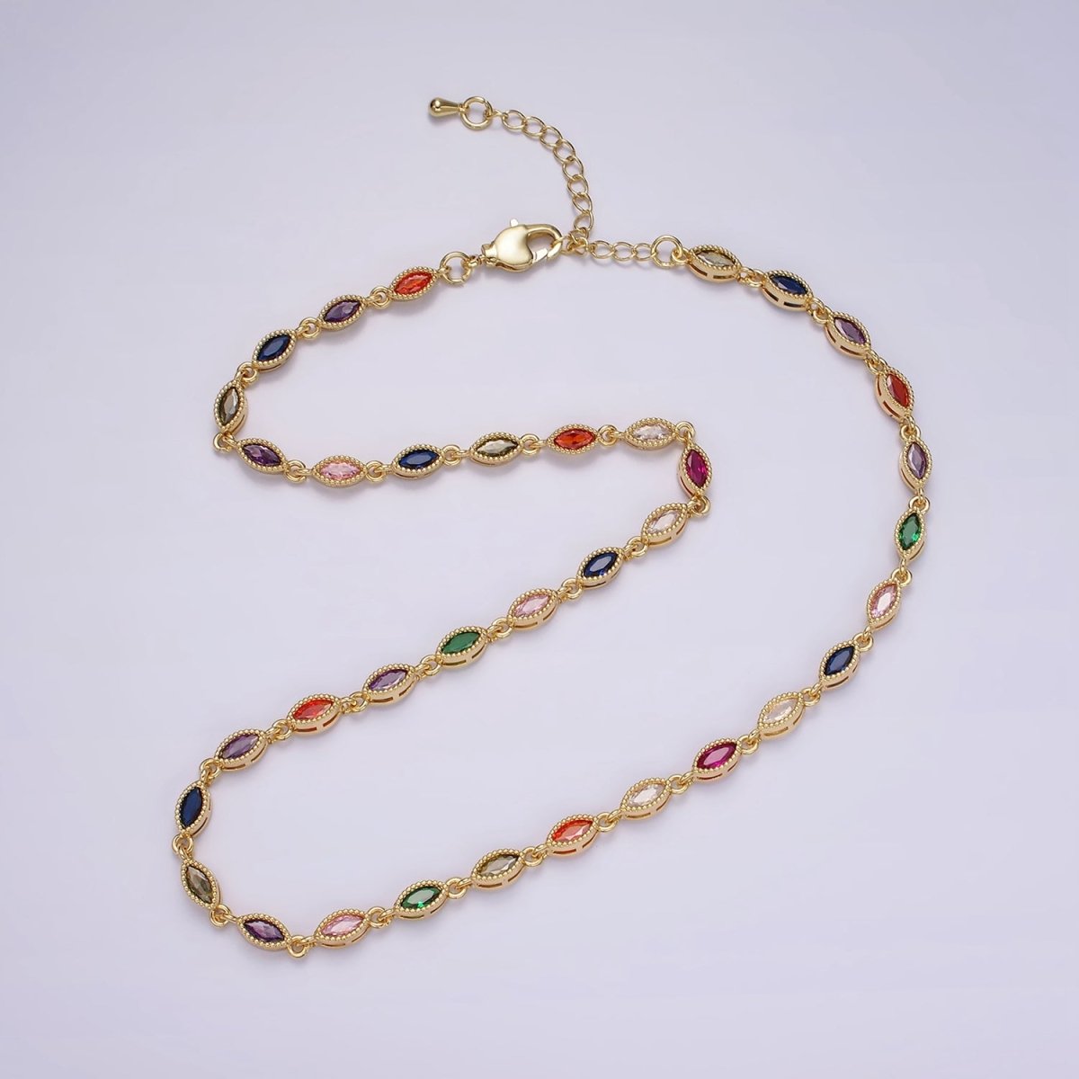 14K Gold Filled CZ Multicolor Marquise Bezel 16 Inch Necklace in Gold & Silver | WA-2240 WA-2241 Clearance Pricing - DLUXCA