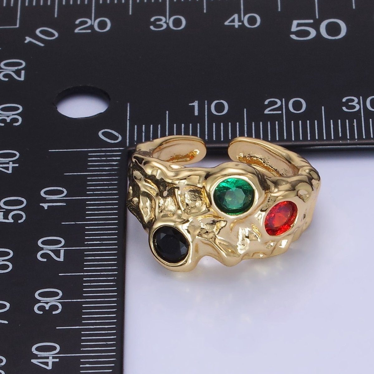 14K Gold Filled CZ Multicolor Molten Hammered Ring in Gold & Silver | O1333 O1334 - DLUXCA
