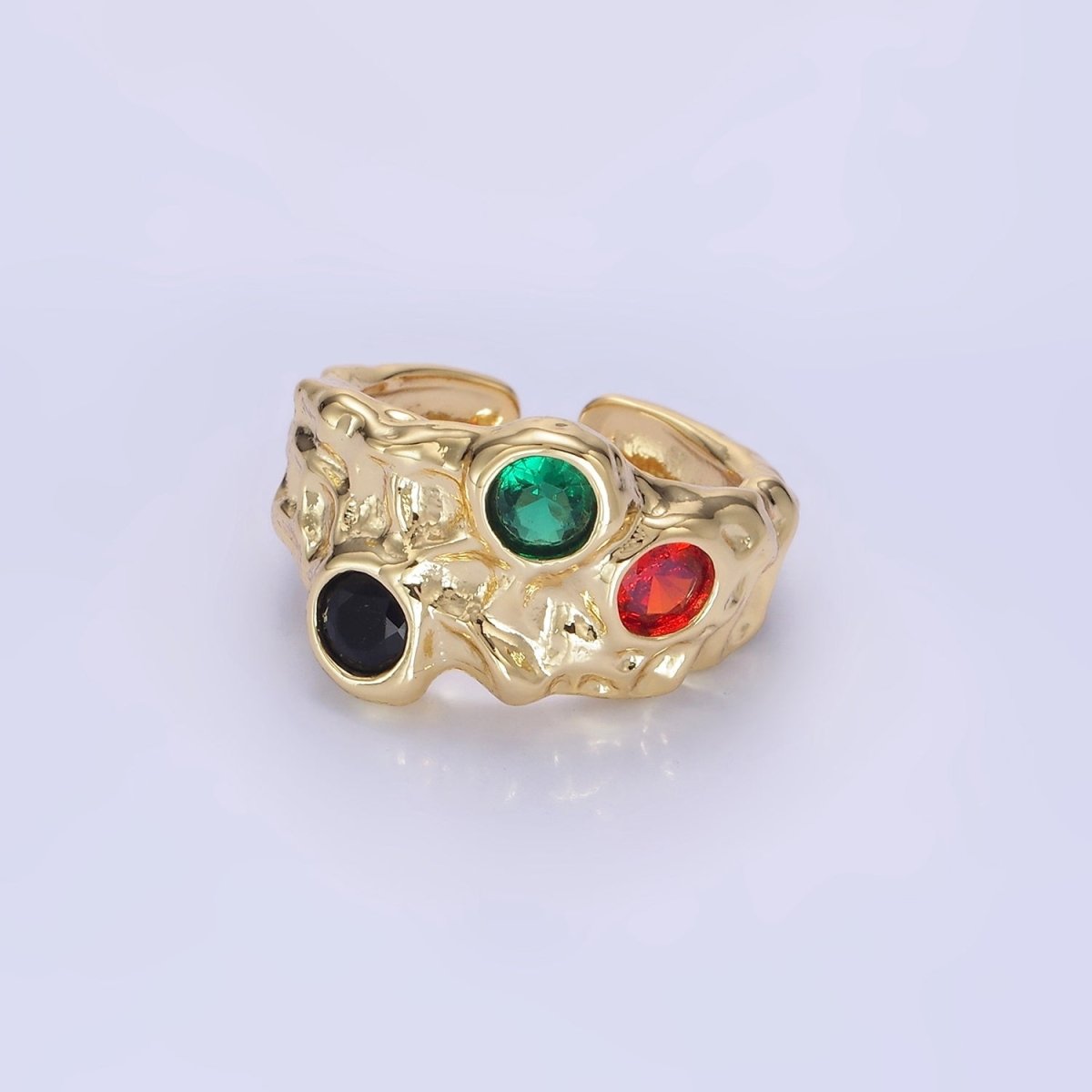 14K Gold Filled CZ Multicolor Molten Hammered Ring in Gold & Silver | O1333 O1334 - DLUXCA
