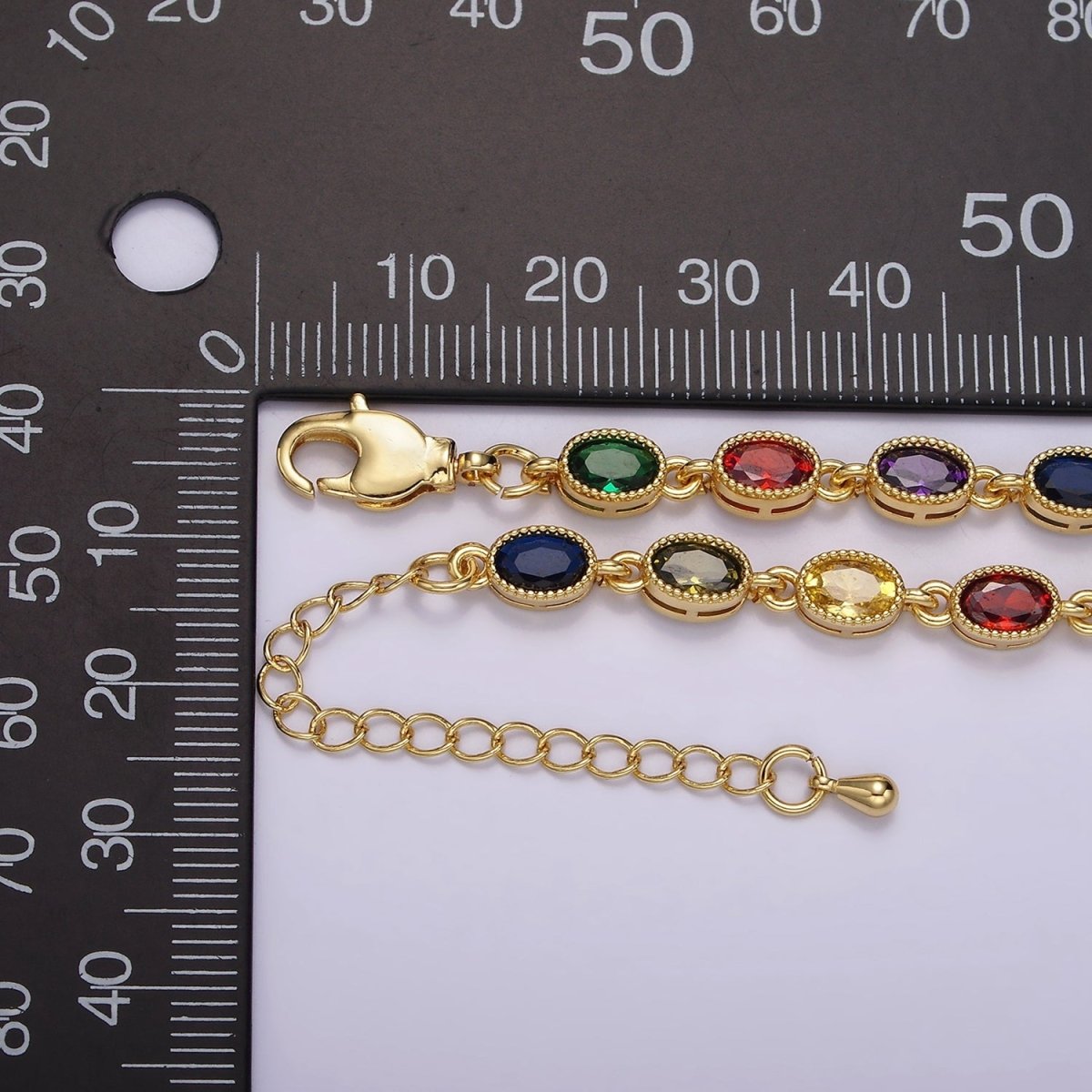 14K Gold Filled CZ Multicolor Oval Bezel 7 Inch Bracelet in Gold & Silver | WA-2234 WA-2235 - DLUXCA