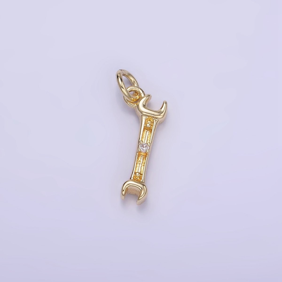 14K Gold Filled CZ Open-Ended Wench Construction Tool Mini Charm | W556 - DLUXCA