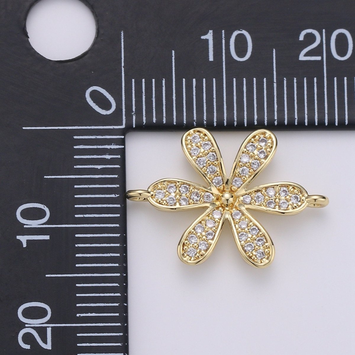 14K Gold Filled CZ paved Connectors, Floral Charm Cubic Micro paved, Petal Jewelry Craft Supply, Spring, Jasmine, Nature Lover Gift F-503 - DLUXCA