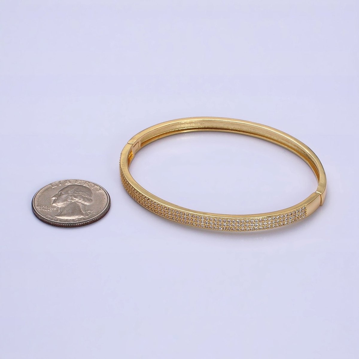 14K Gold Filled CZ Paved Stone Bangle Bracelet Wholesale Jewelry Hinge Locking Bracelet | WA-1761 Clearance Pricing - DLUXCA