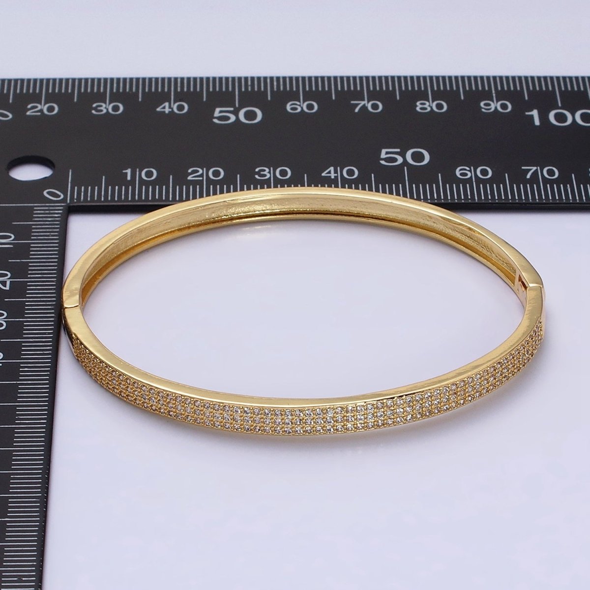 14K Gold Filled CZ Paved Stone Bangle Bracelet Wholesale Jewelry Hinge Locking Bracelet | WA-1761 Clearance Pricing - DLUXCA