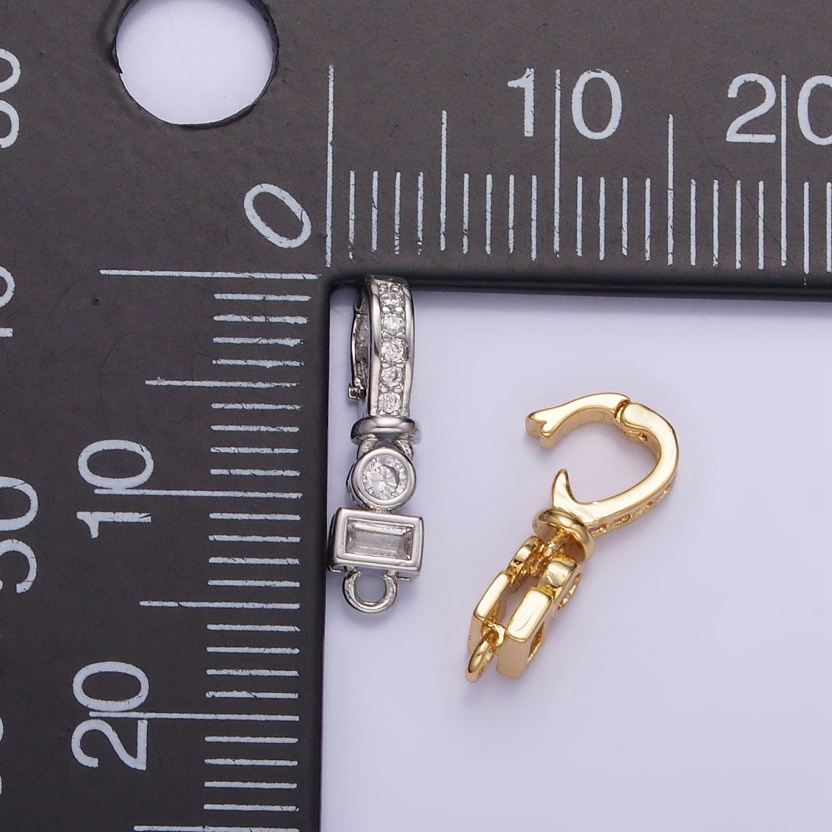 14K Gold Filled CZ Round Baguette Micro Paved Bail Findings in Gold & Silver | Z720 - DLUXCA